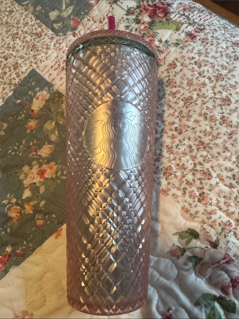 Starbucks Pink Diamond-Texture Stainless Tumbler with Silver Logo